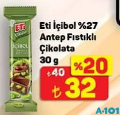 ETİ İÇİBOL %27 ANTEP FISTIKLI ÇİKOLATA 30 G
